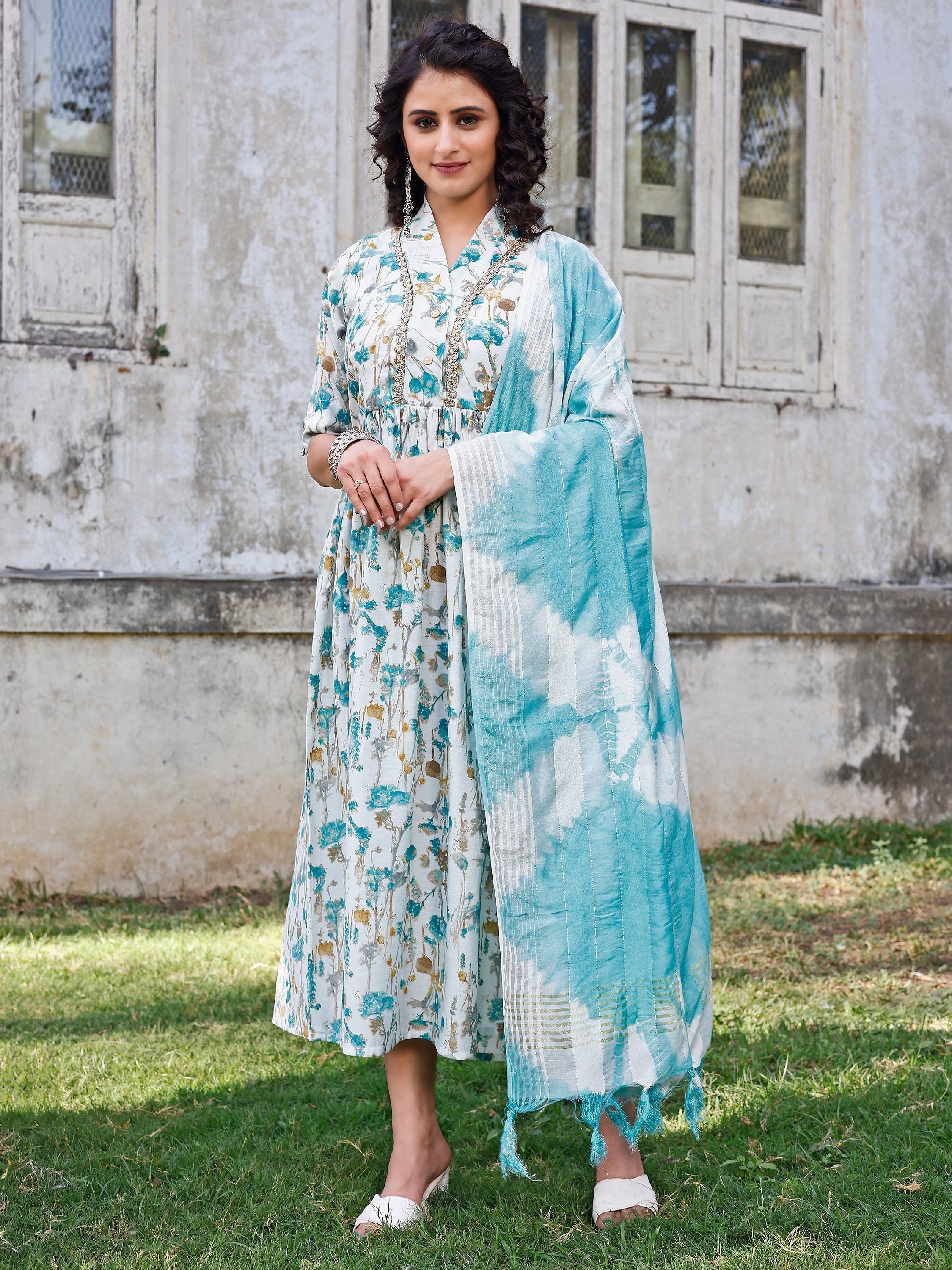 Stylish Lace Work Long Wrap Kurti With Amazing Dupatta