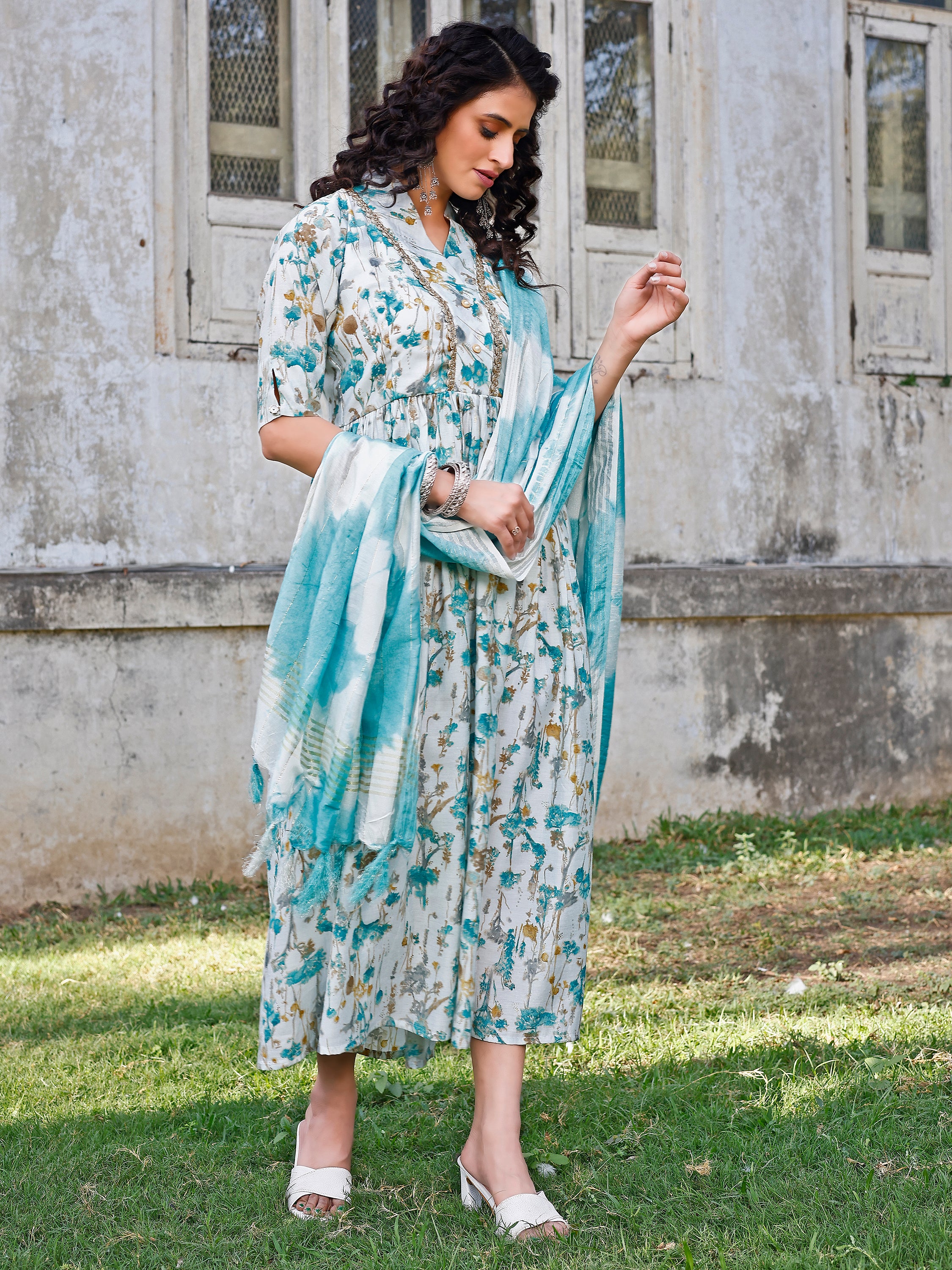 Stylish Lace Work Long Wrap Kurti With Amazing Dupatta