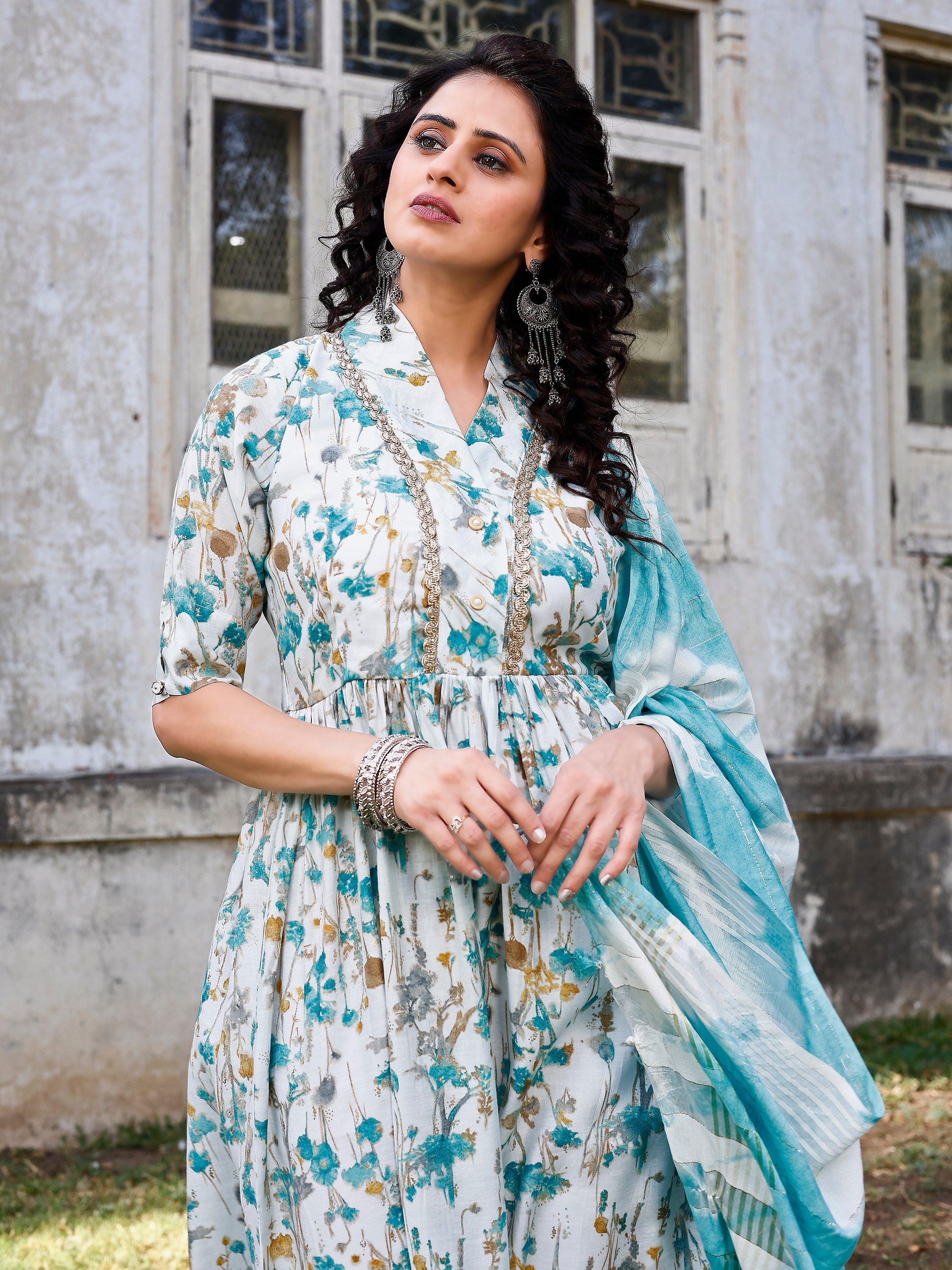 Stylish Lace Work Long Wrap Kurti With Amazing Dupatta