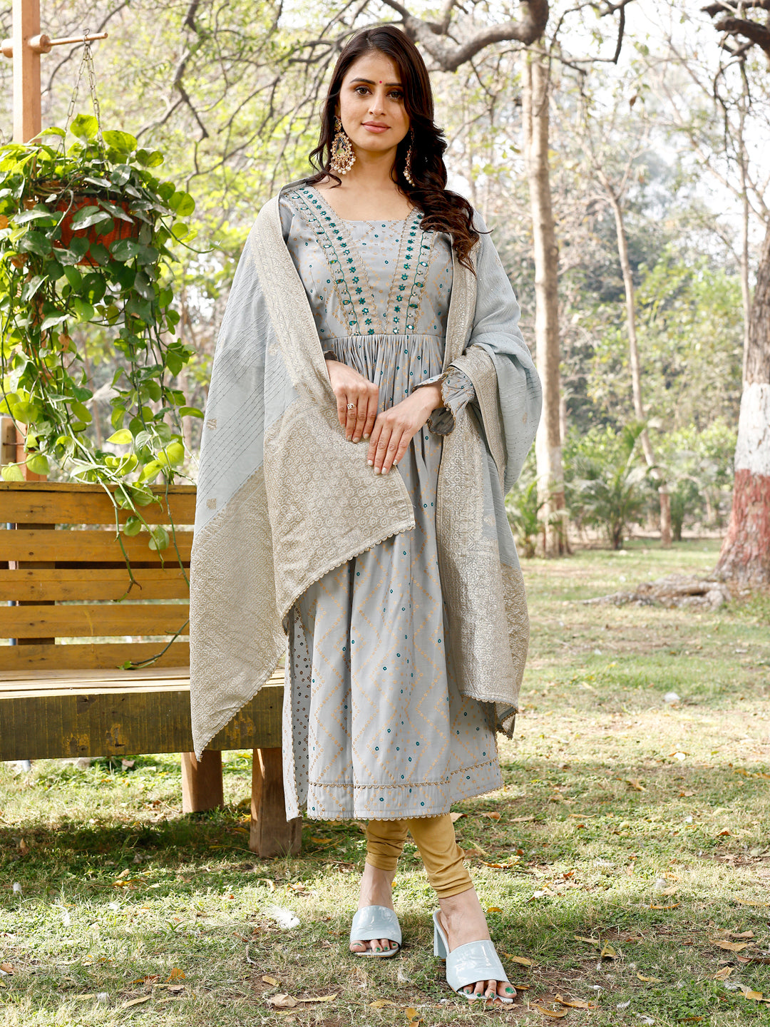 Designer Kurti With Printed Dupatta