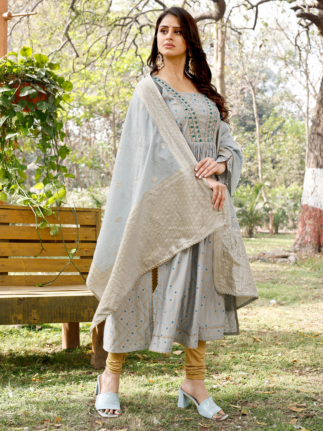 Designer Kurti With Printed Dupatta