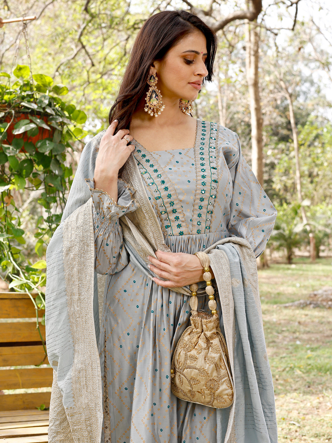 Designer Kurti With Printed Dupatta