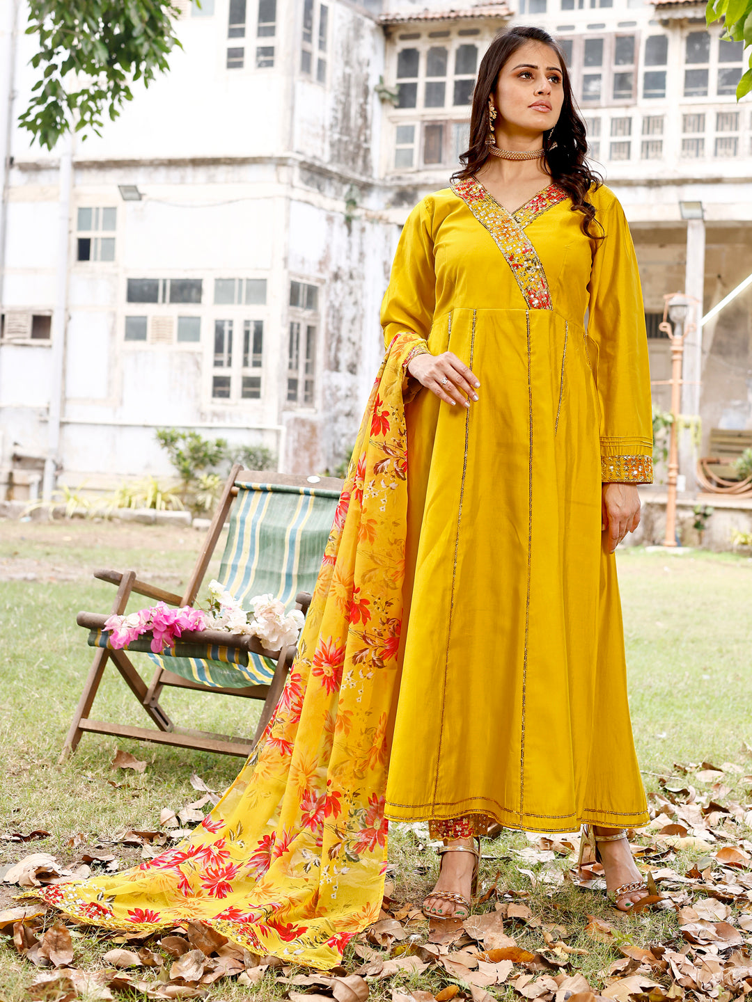 Long Kurta Set with Printed Dupatta