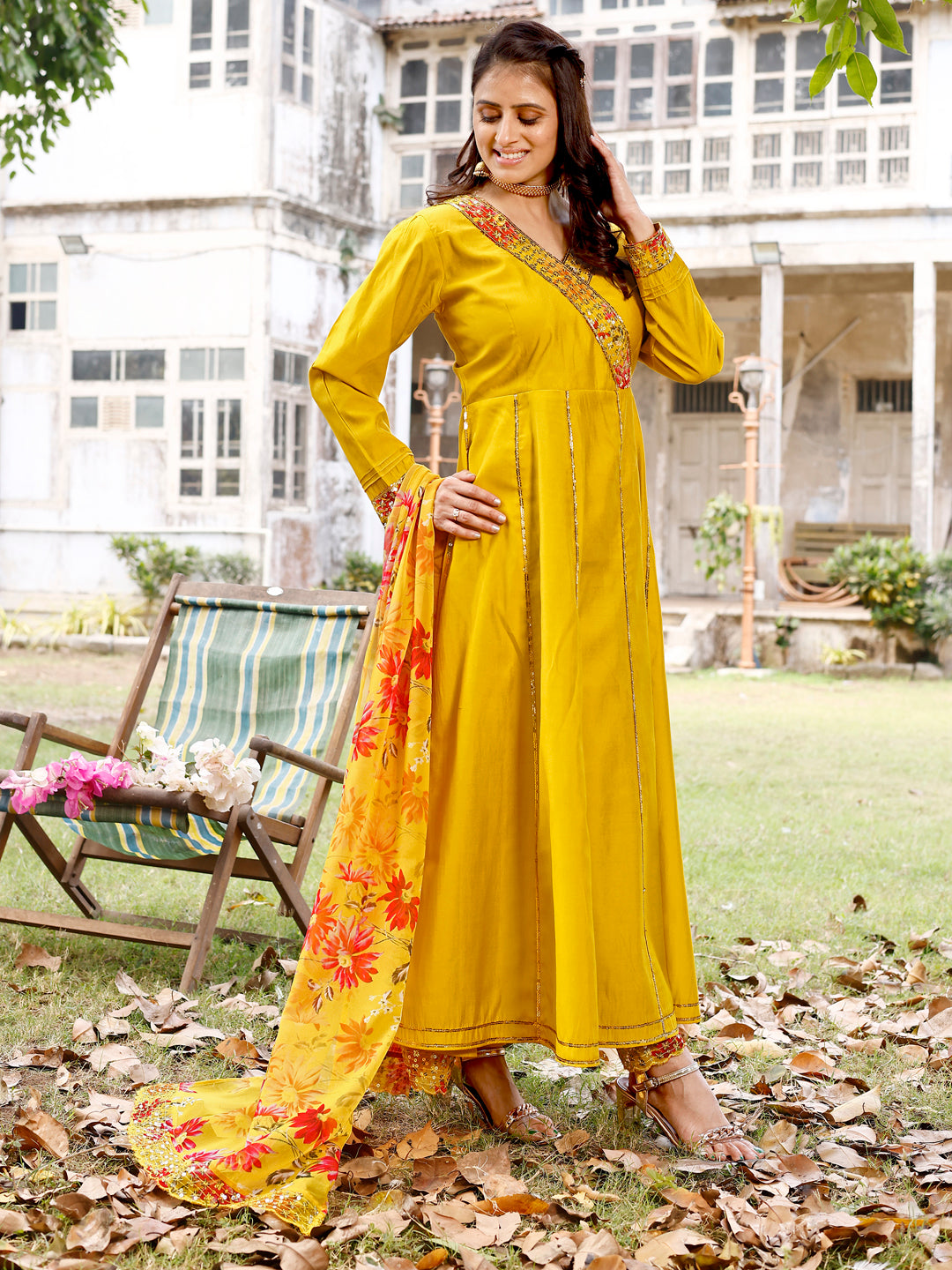 Long Kurta Set with Printed Dupatta