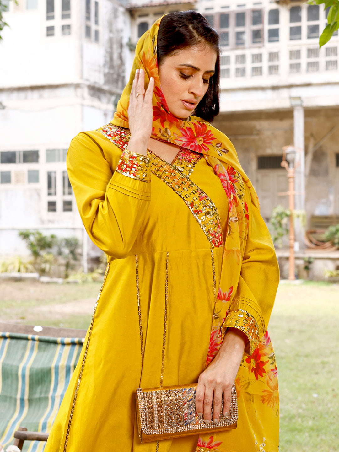 Long Kurta Set with Printed Dupatta