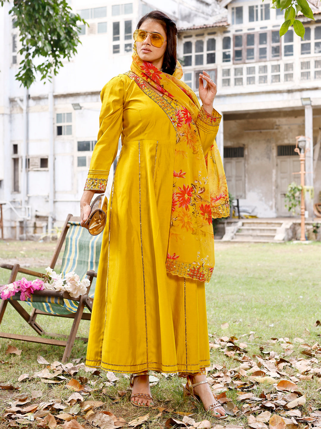 Long Kurta Set with Printed Dupatta