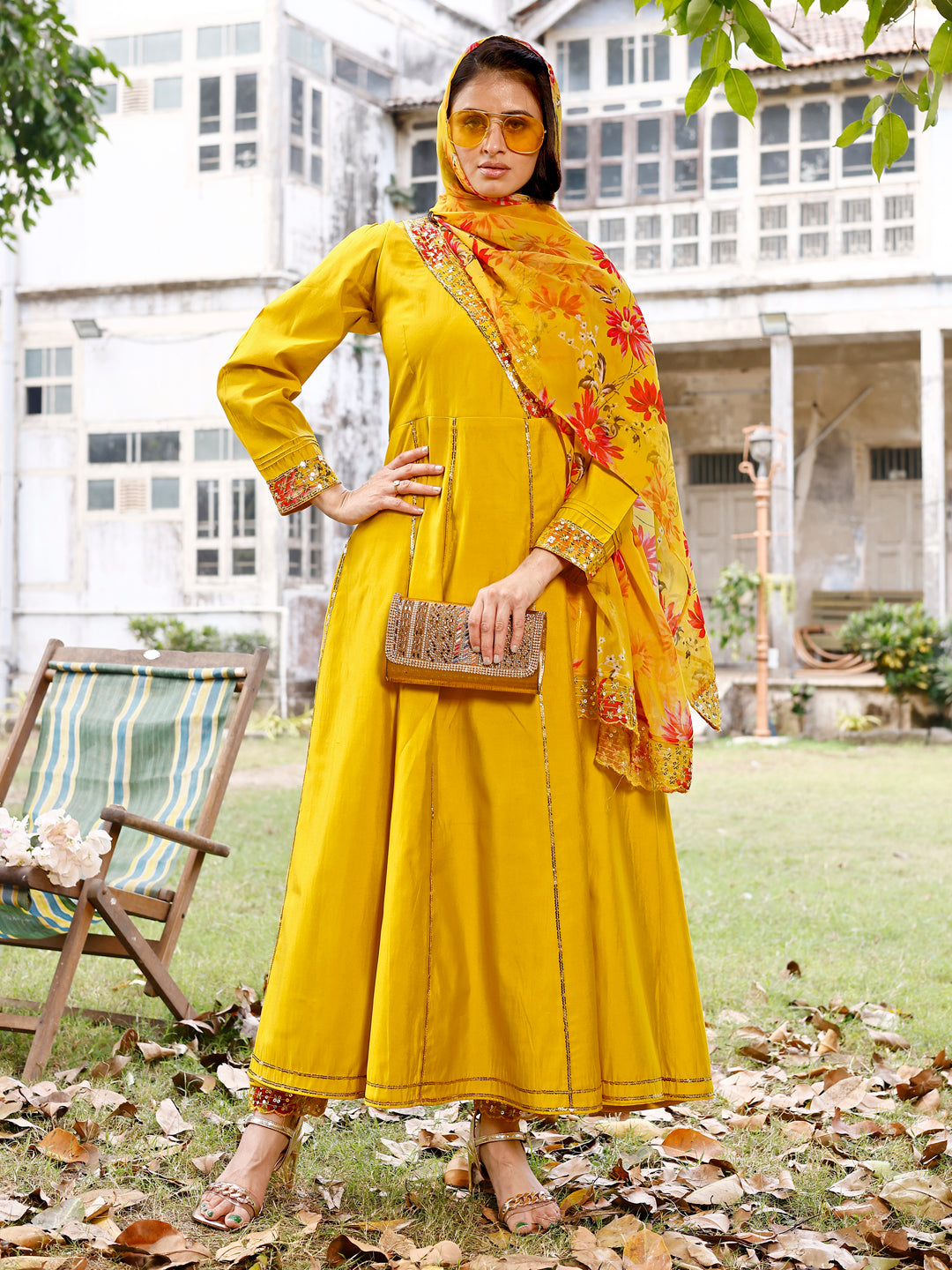 Long Kurta Set with Printed Dupatta