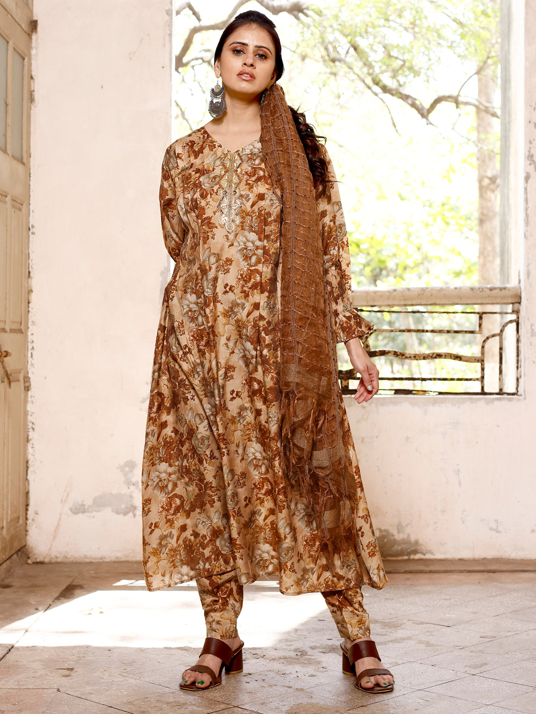 Elegant Floral Flare Kurti And Fancy Pant Design With Dupatta Set For Woman's