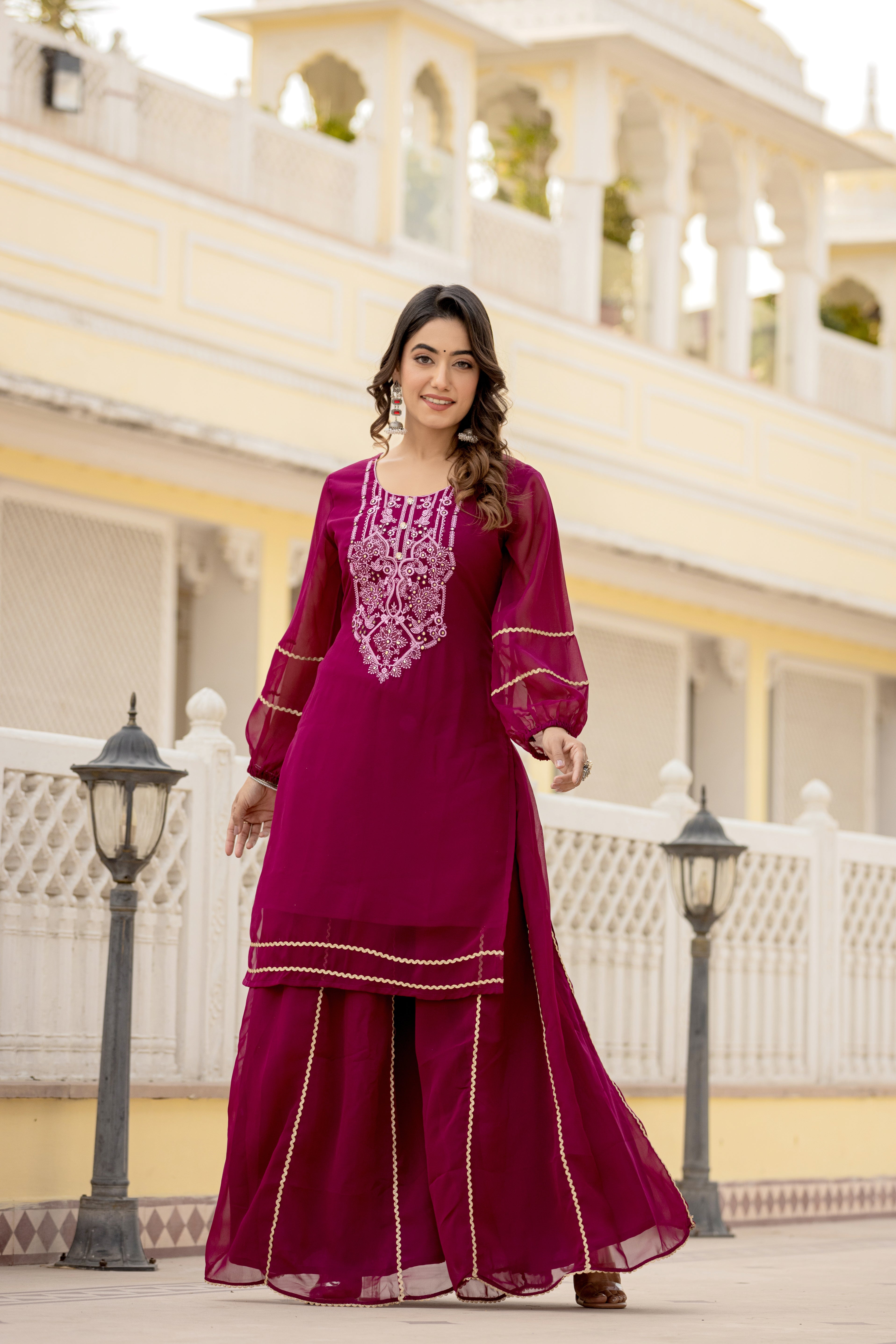 New Blooming Georgette Fabric Sharara Suit With Hand Work