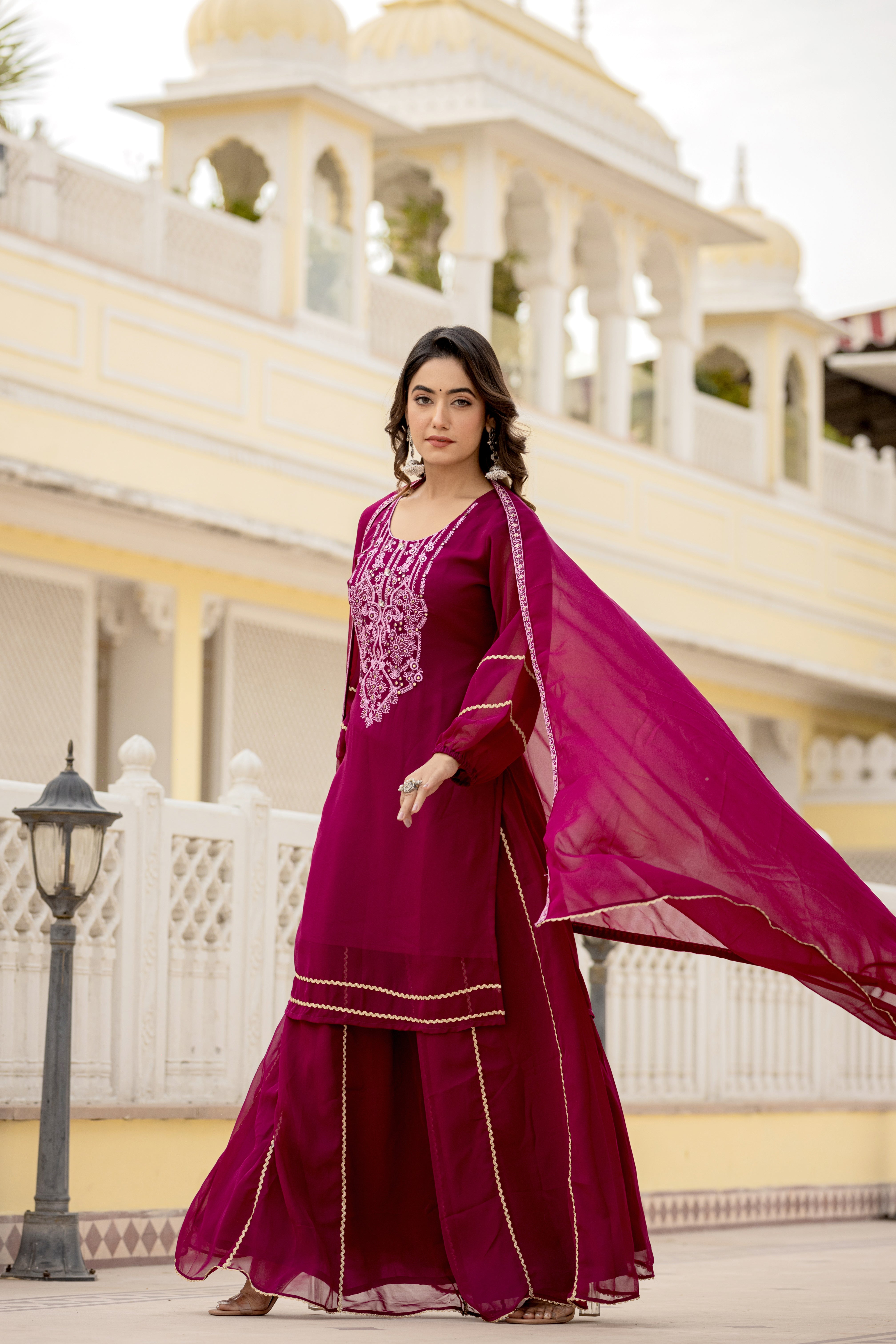 New Blooming Georgette Fabric Sharara Suit With Hand Work