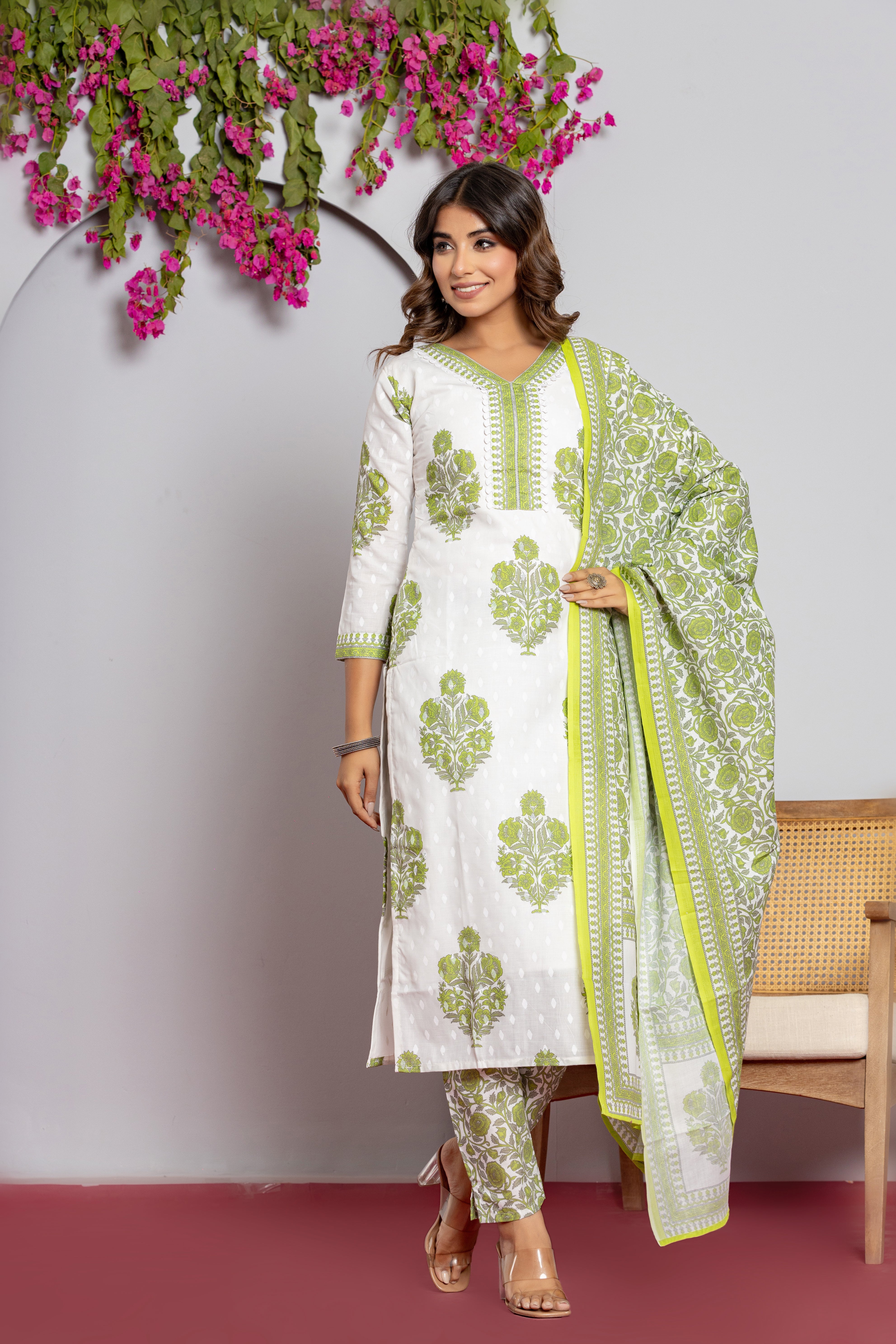 Rivaasa Exclusive Pure Cotton Printed Kurti Pant Dupatta Set