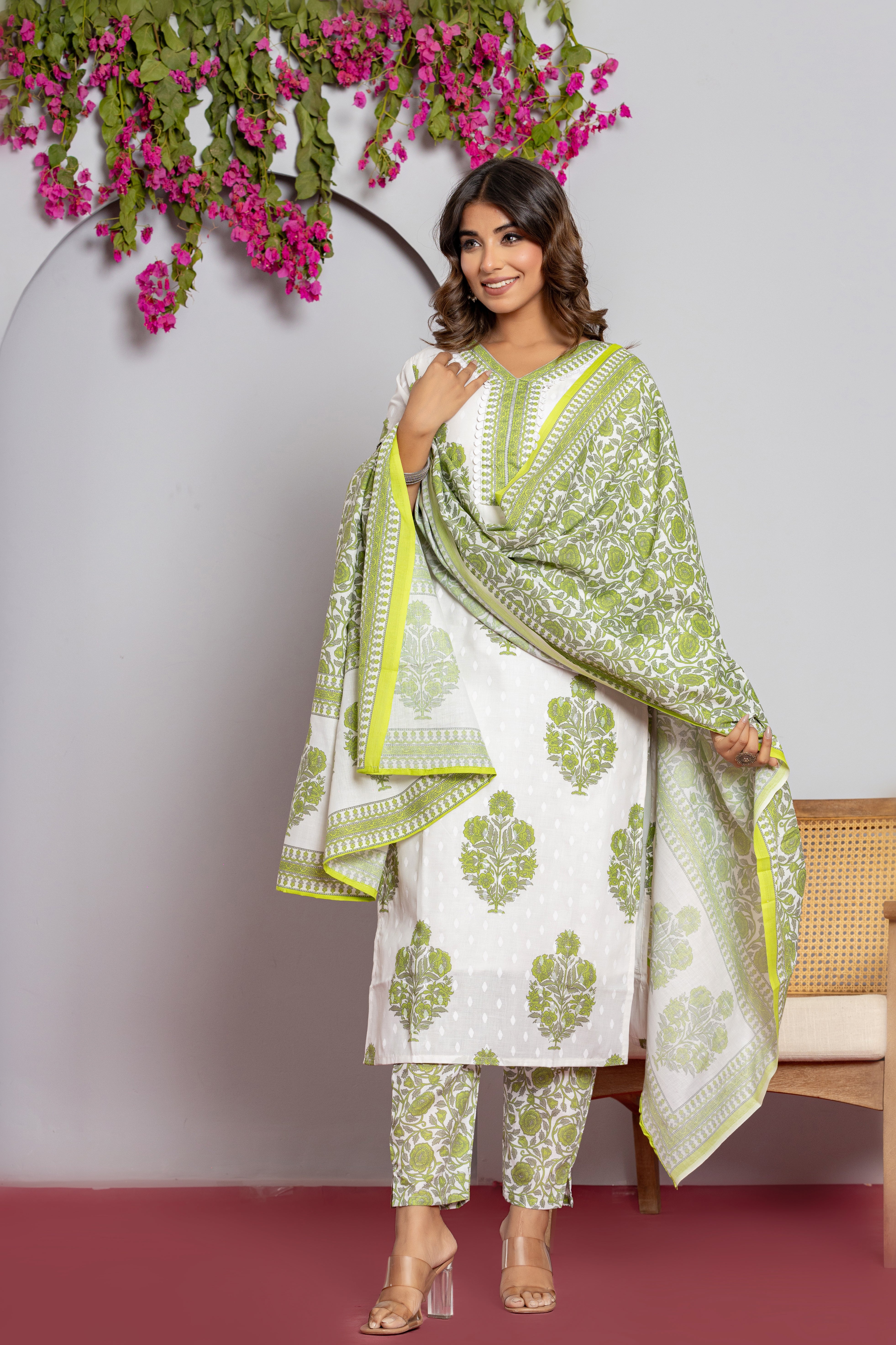 Rivaasa Exclusive Pure Cotton Printed Kurti Pant Dupatta Set