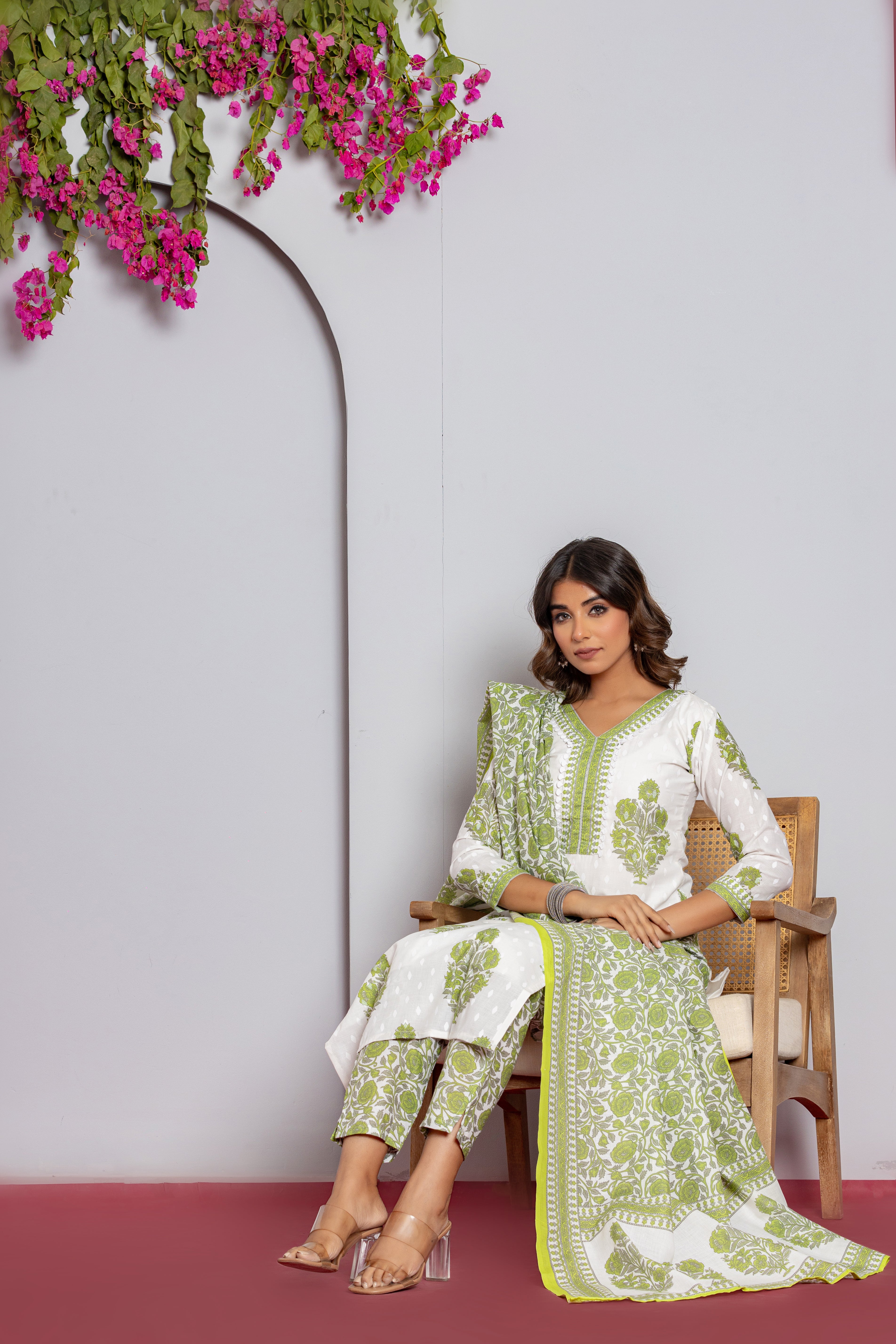 Rivaasa Exclusive Pure Cotton Printed Kurti Pant Dupatta Set