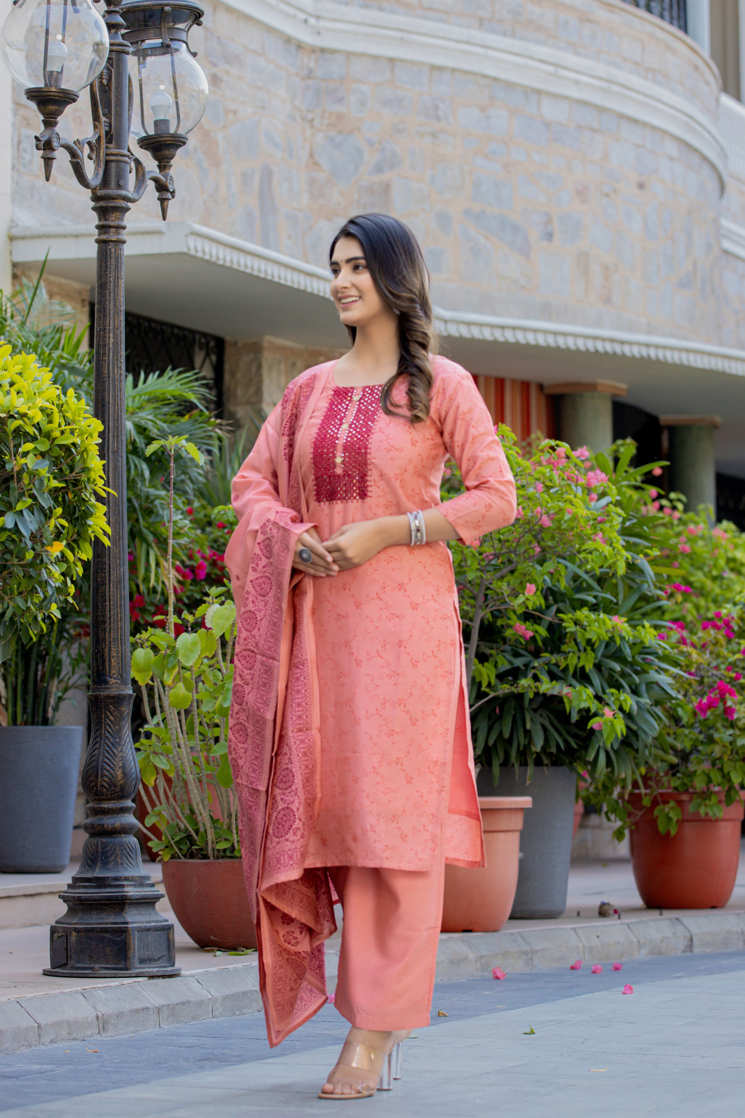 Sequence Work With Embroidery Cotton Kurti Pant With Amazing Dupatta