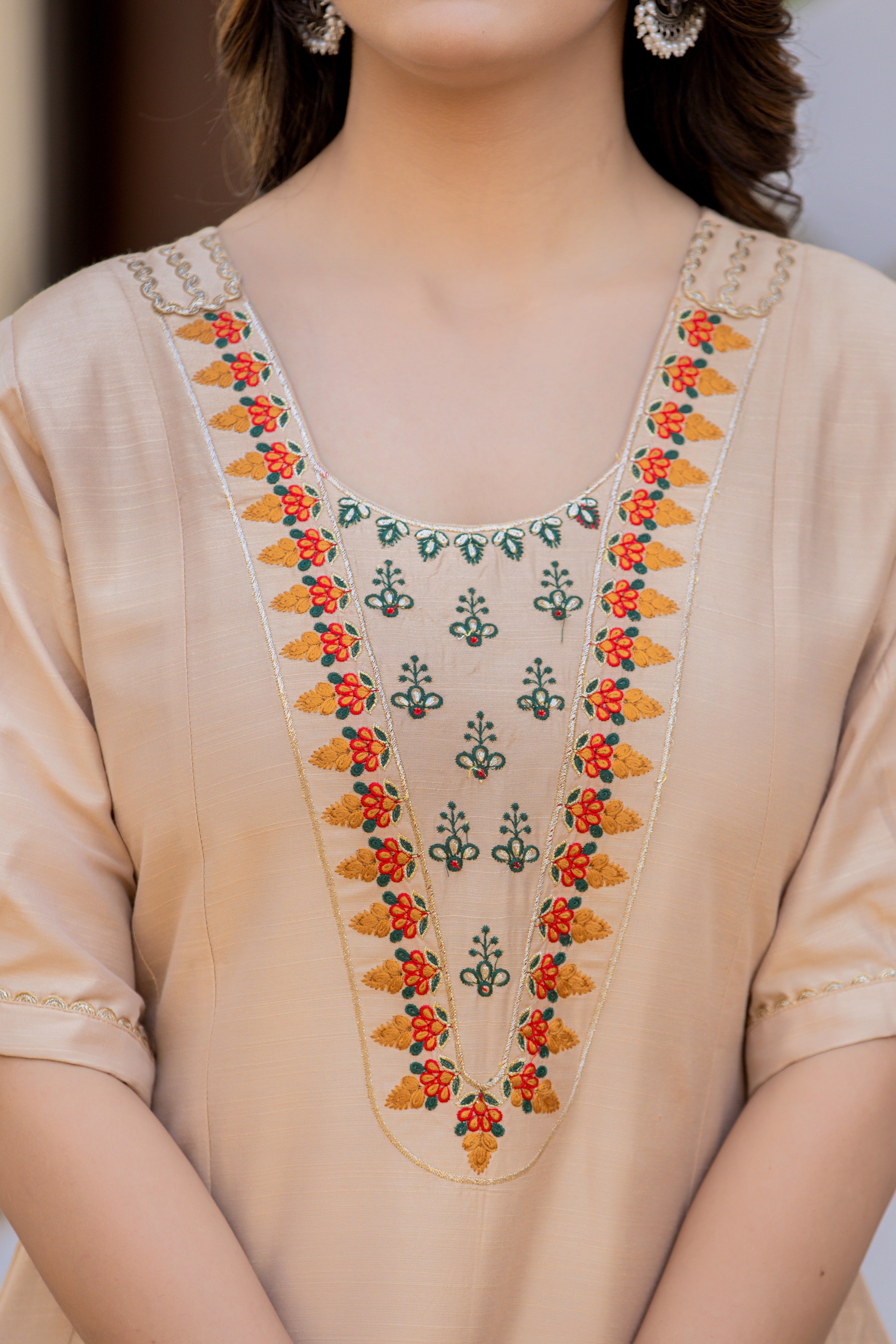 Beautiful Embroidery Work Round Kurti With Pant