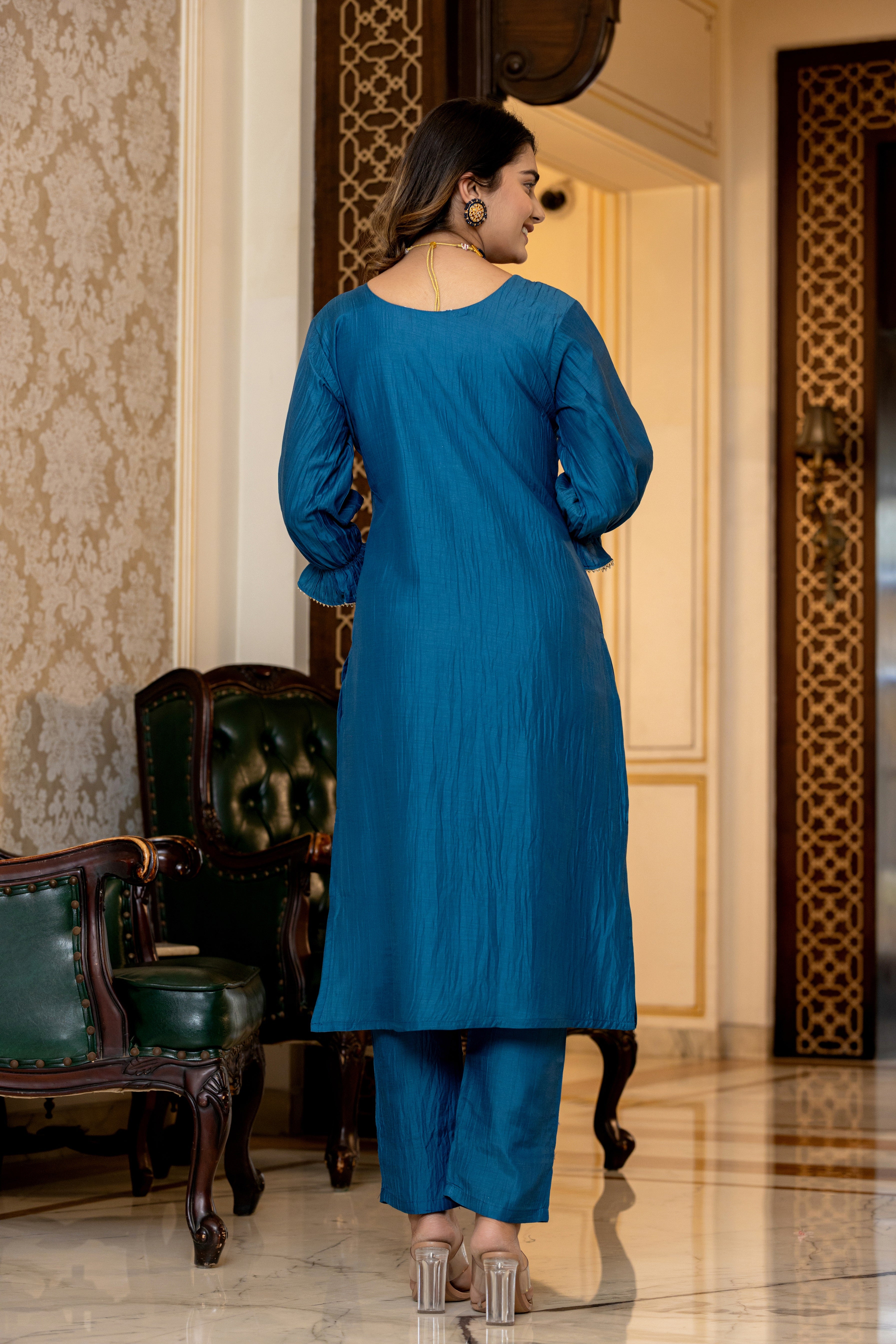 New A-Line Fancy Sleeve kurti With Designers Pant Dupatta