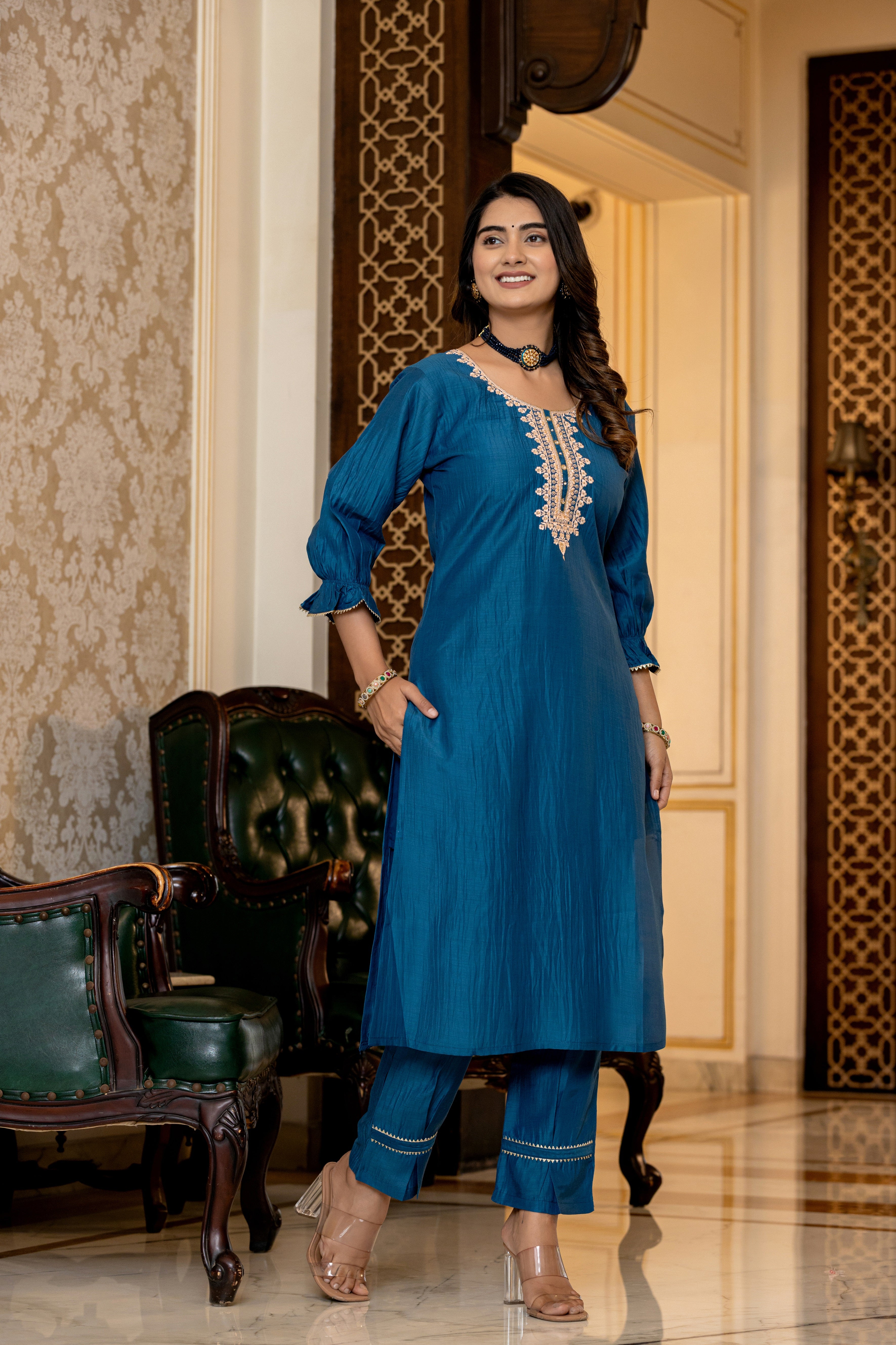 New A-Line Fancy Sleeve kurti With Designers Pant Dupatta