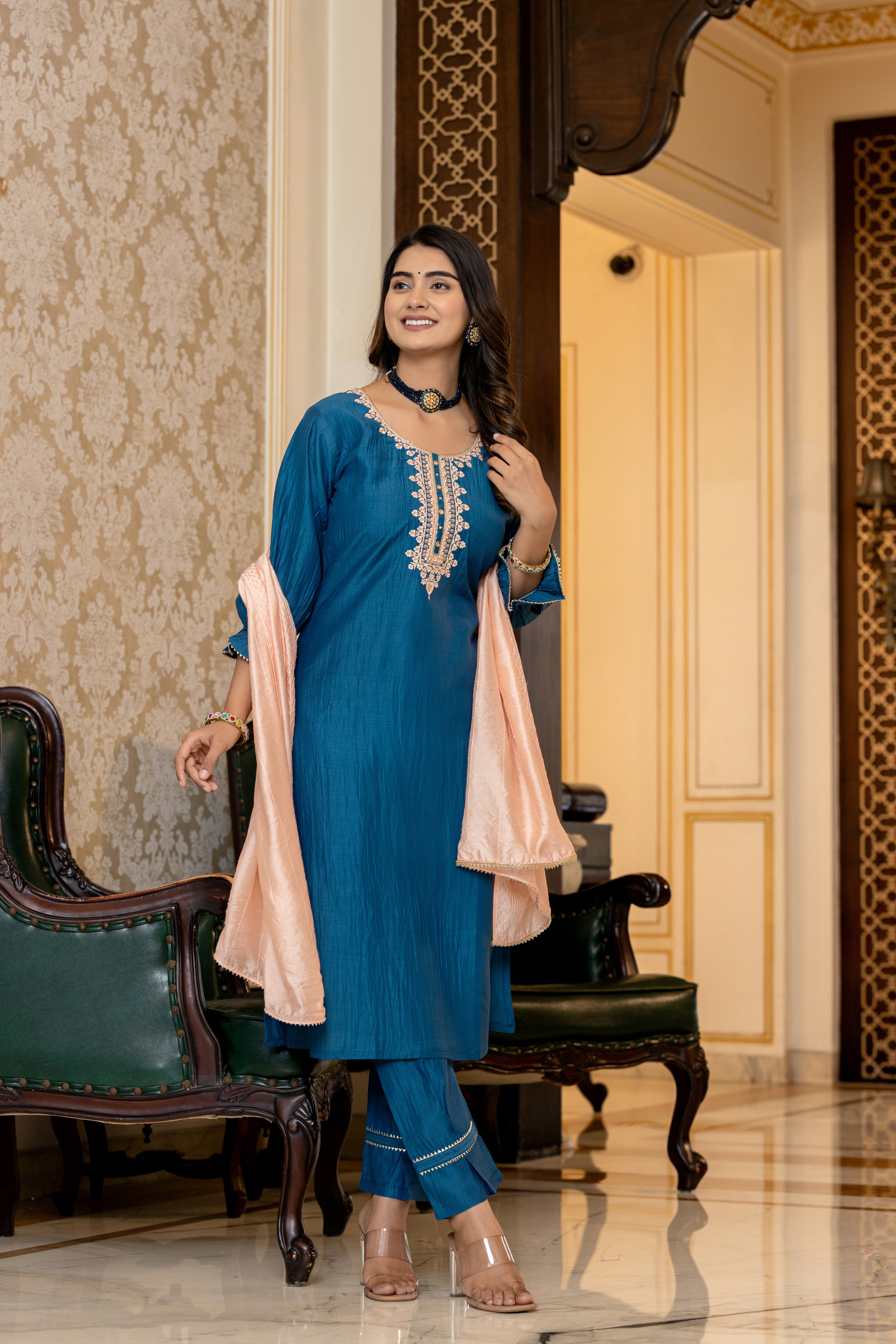 New A-Line Fancy Sleeve kurti With Designers Pant Dupatta