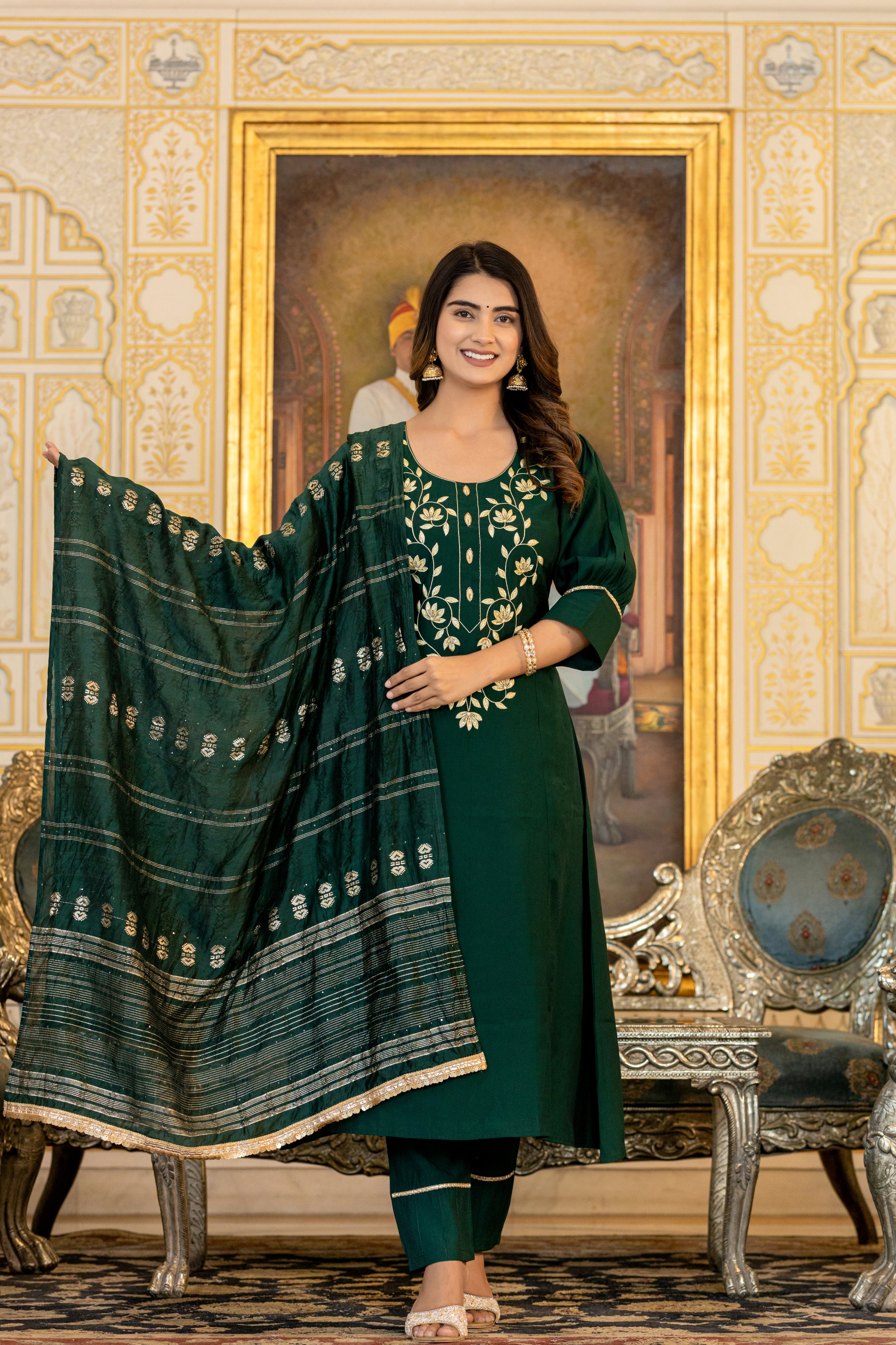 Woman's Designer Antalkali Handwork Sequence Suit