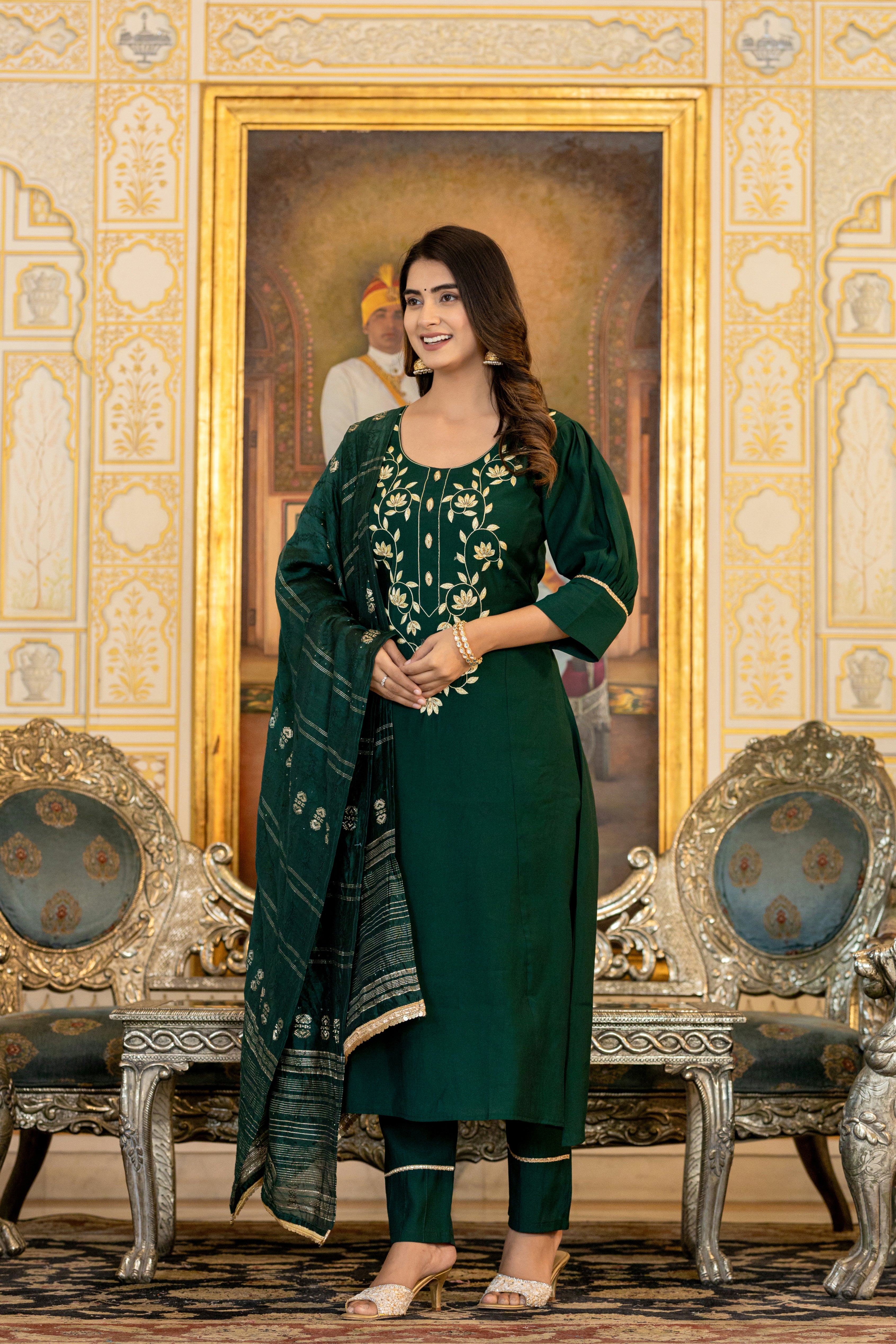 Woman's Designer Antalkali Handwork Sequence Suit