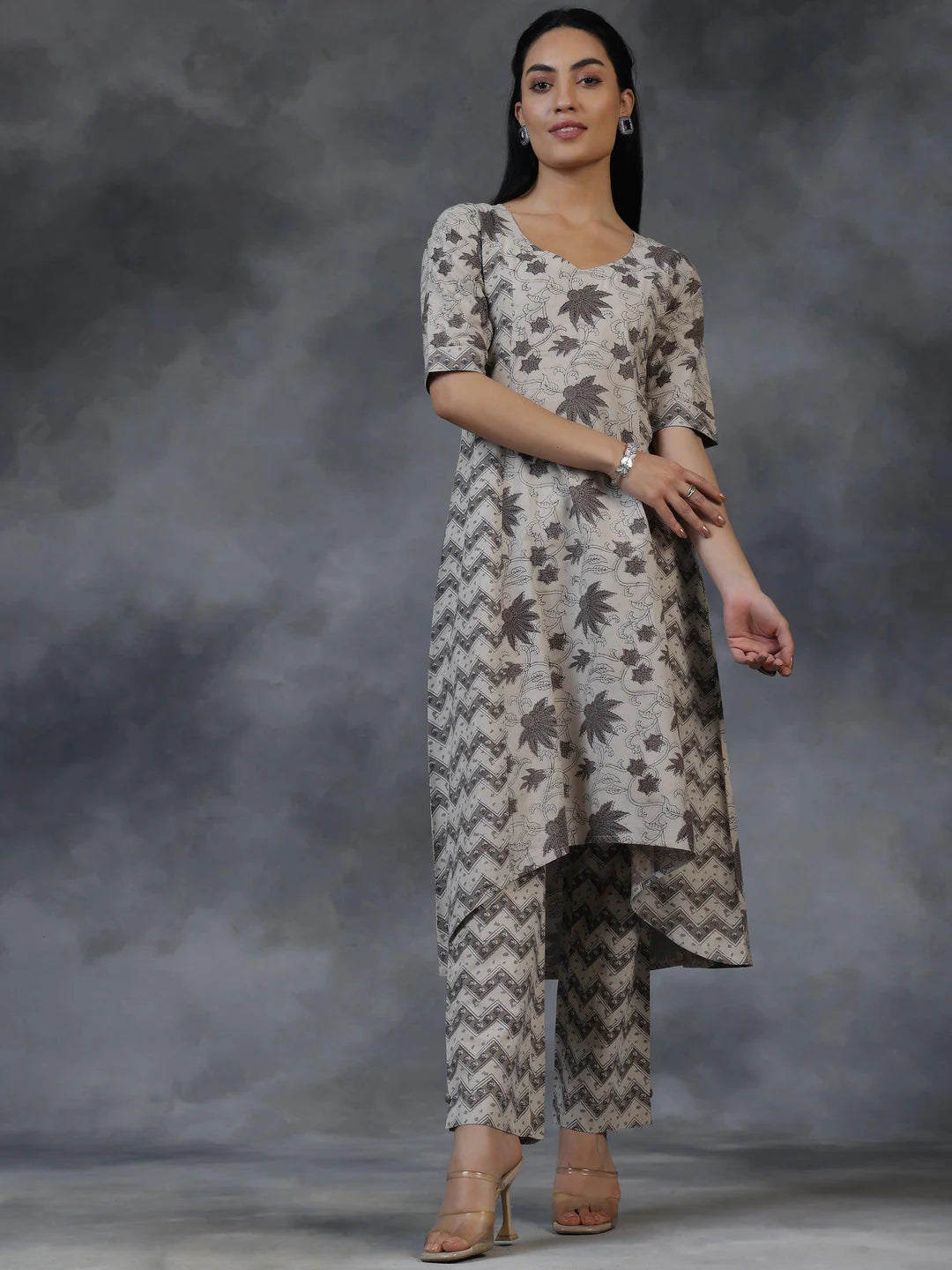 New Casual Collection Biege  A-Line Kurti With Pant