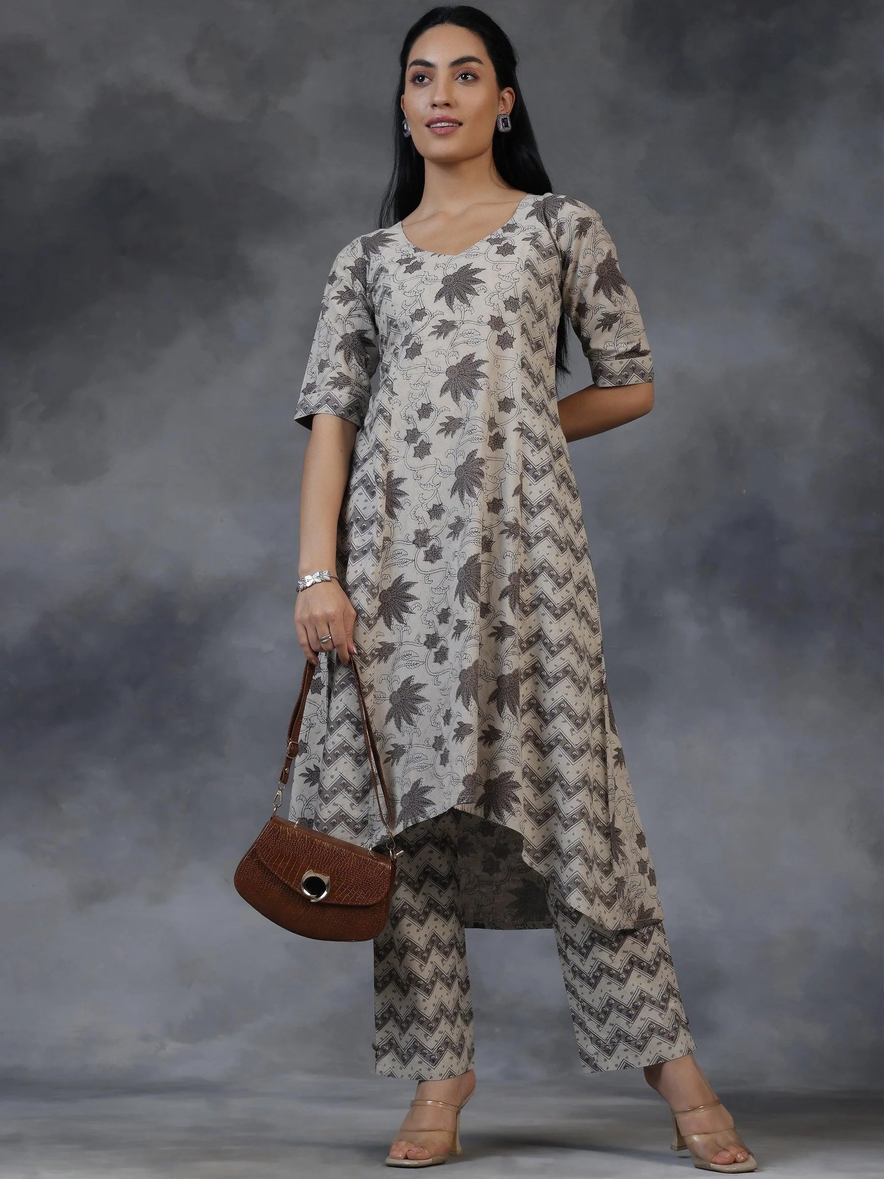 New Casual Collection Biege  A-Line Kurti With Pant