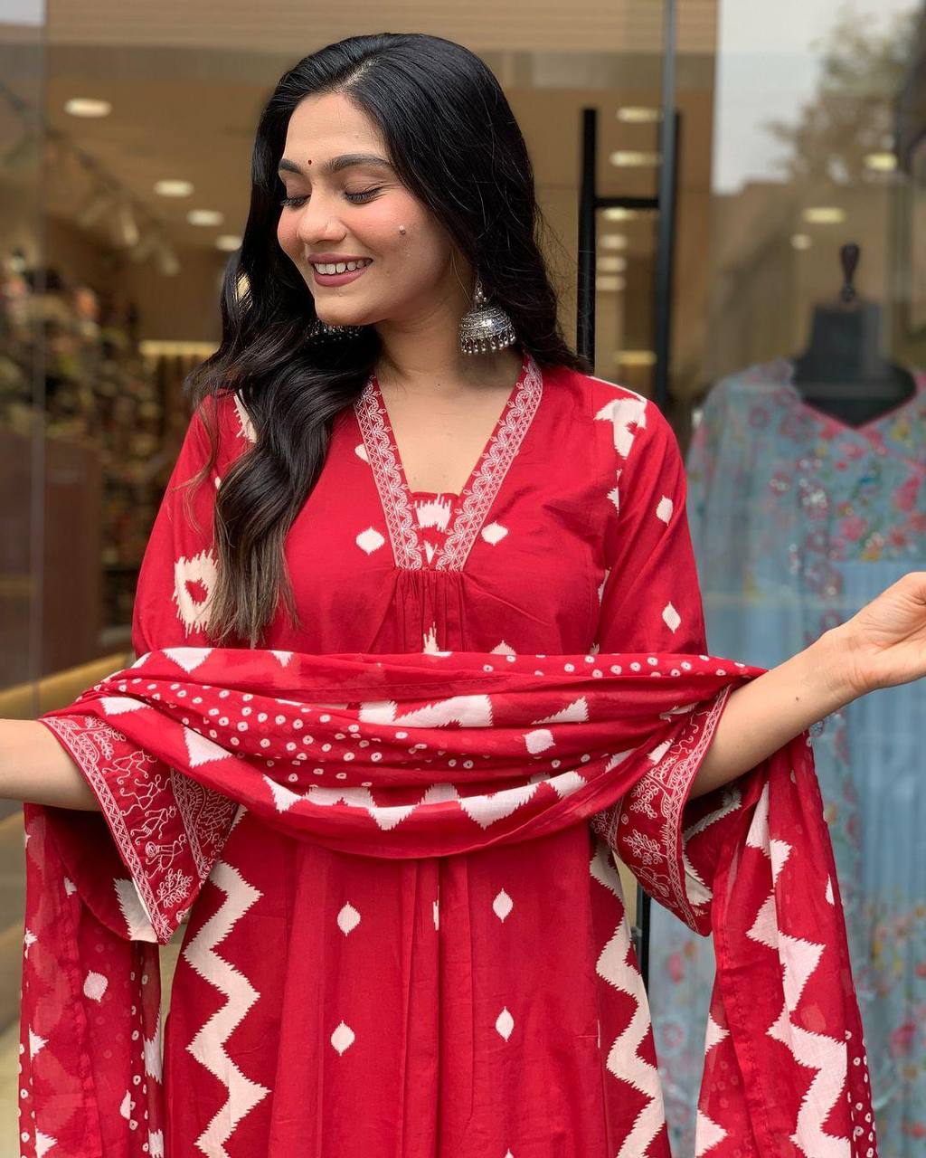 Dressed Up And Ready To Slay In Rivaasa's  Cotton Red Kurti Set