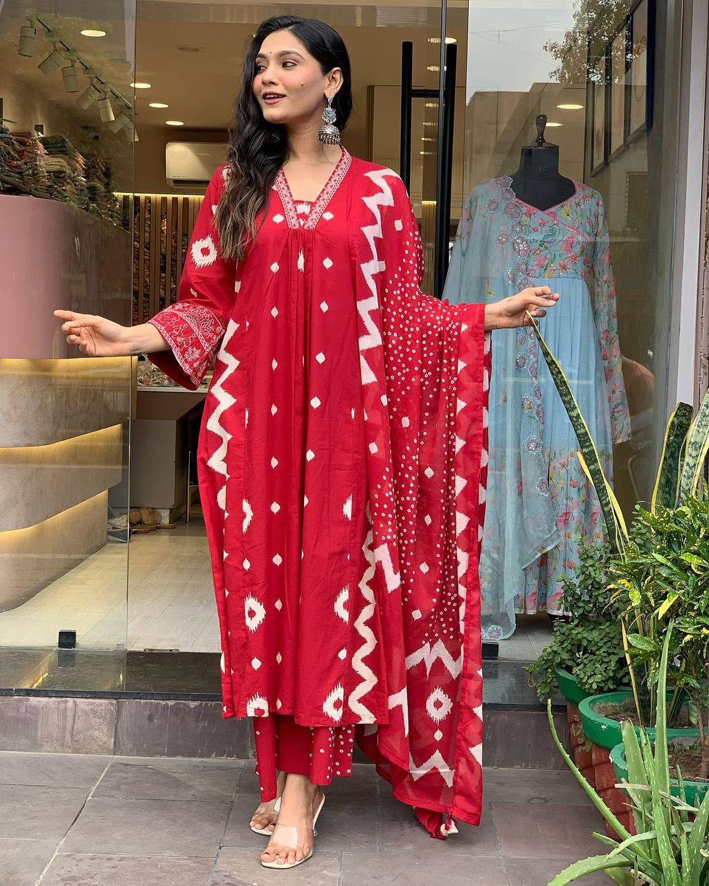 Dressed Up And Ready To Slay In Rivaasa's  Cotton Red Kurti Set