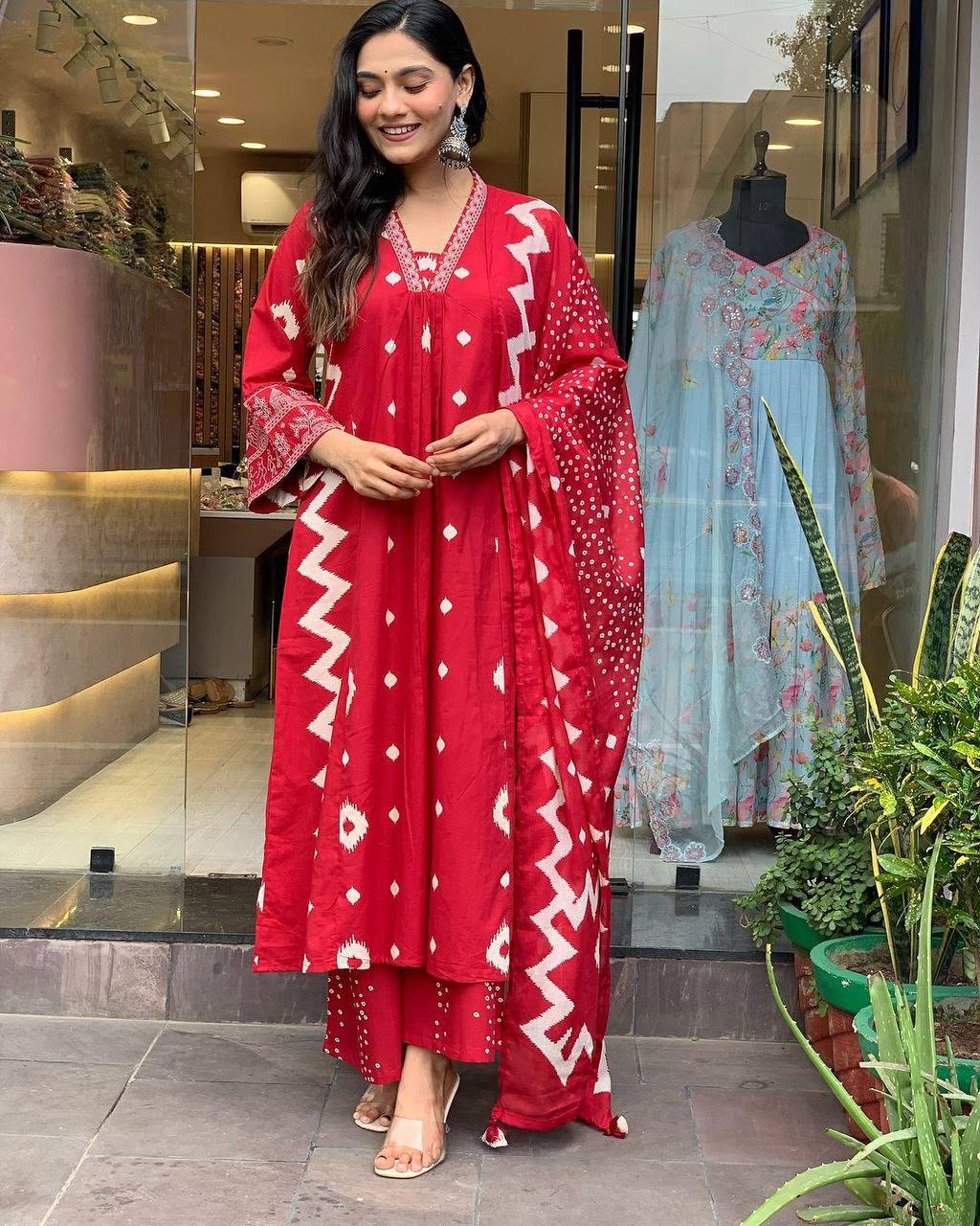 Dressed Up And Ready To Slay In Rivaasa's  Cotton Red Kurti Set