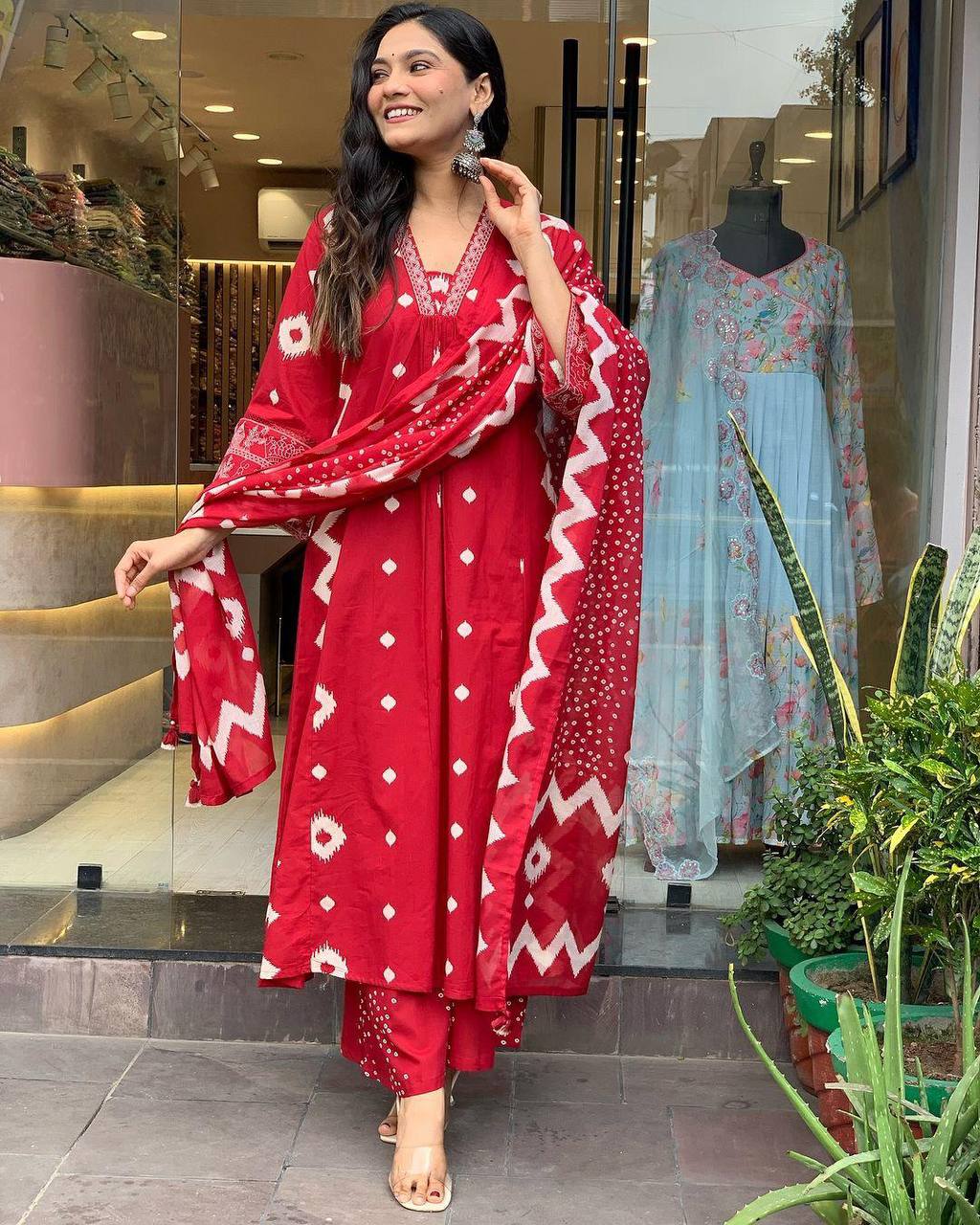 Dressed Up And Ready To Slay In Rivaasa's  Cotton Red Kurti Set