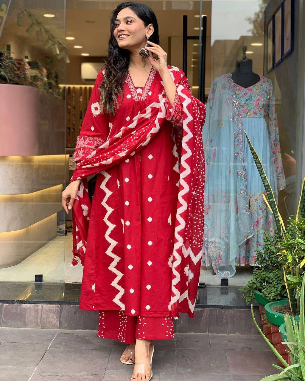 Dressed Up And Ready To Slay In Rivaasa's  Cotton Red Kurti Set