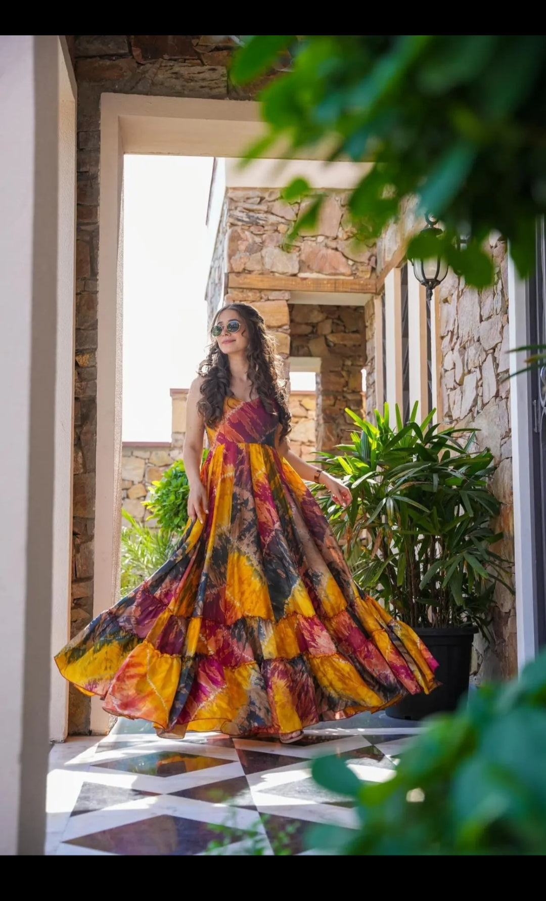 Rivaasa Present New Tie-dye Multicolor Organza Gown