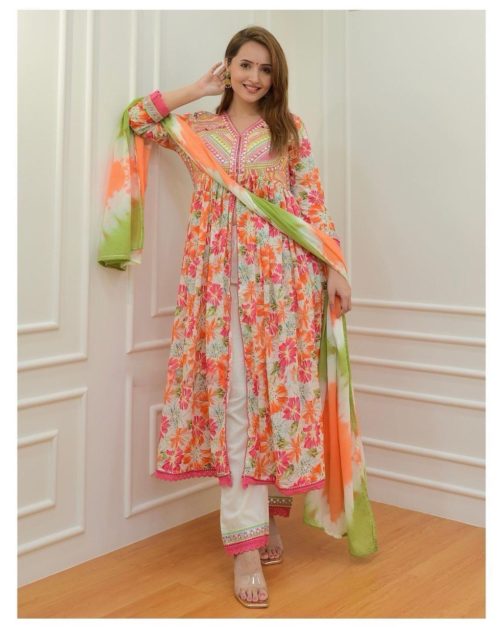 Launching New In Multicolored Anarkali With Mirror Work And Zippy Lace Aliya Cut Design