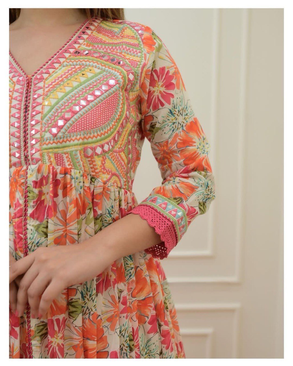 Launching New In Multicolored Anarkali With Mirror Work And Zippy Lace Aliya Cut Design