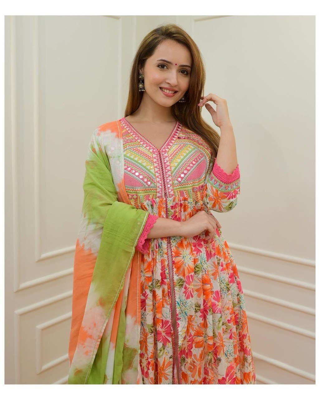 Launching New In Multicolored Anarkali With Mirror Work And Zippy Lace Aliya Cut Design