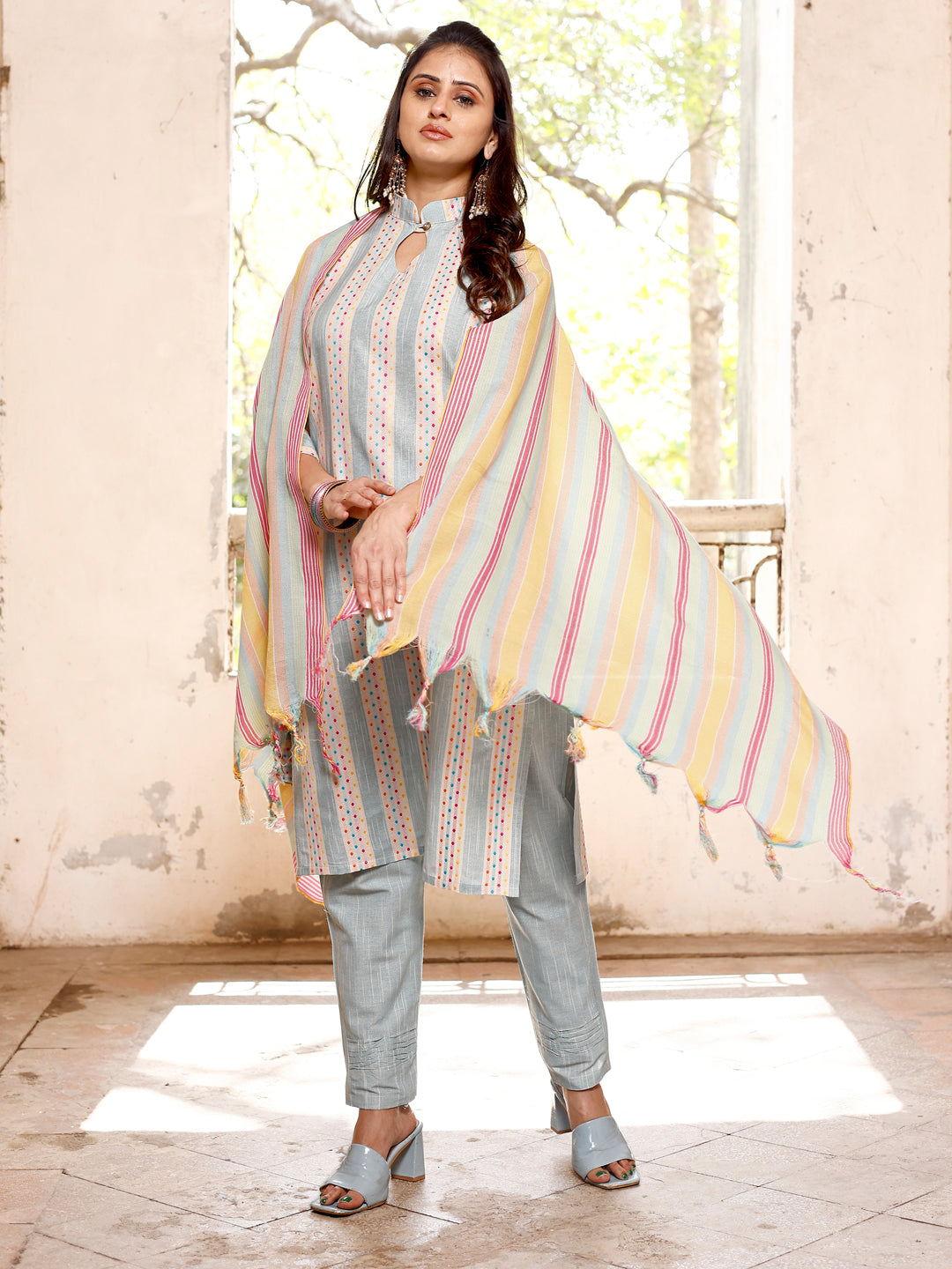 Traditional Dress Cotton Kurti And Pant With Dupatta For Women's