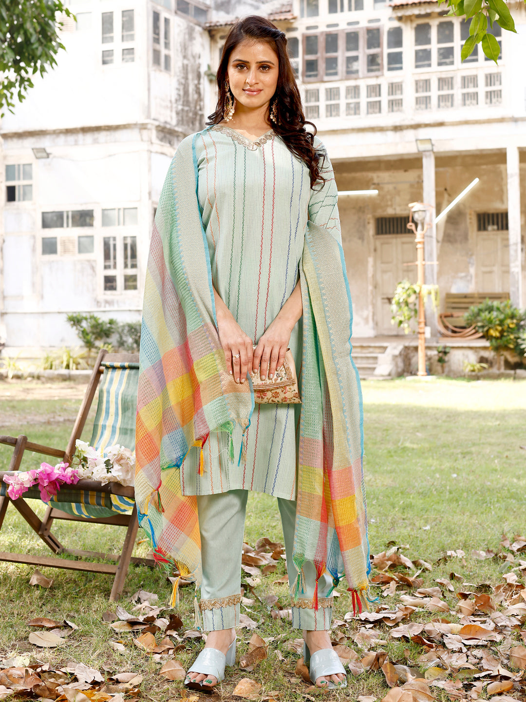 South Soft Cotton Kurta set with Colorful Dupatta