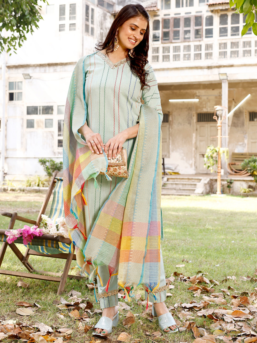 South Soft Cotton Kurta set with Colorful Dupatta