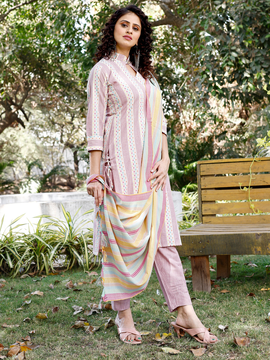 Cotton Polkadot Design Kurti Pant With Dupatta Set For Women's